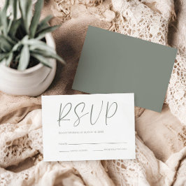 Modern wit & salie groen bruiloft RSVP Kaartje