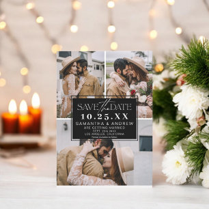 Modern wit save the date 3 foto's grid collage