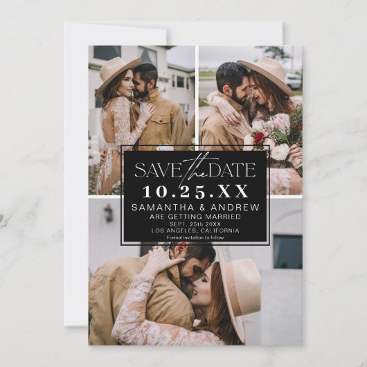 Modern wit save the date 3 foto's grid collage (Voorkant)