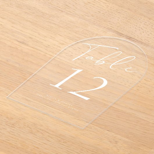 Modern wit script bruiloft acryl tafel nummer acryl uitnodigingen (Laagn)