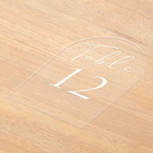 Modern wit script bruiloft acryl tafel nummer uitnodigingen (Laagn)