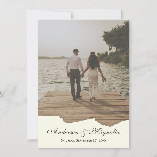 Modern wit script Elegante foto bruiloft Kaart (Voorkant)