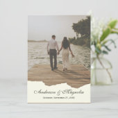 Modern wit script Elegante foto bruiloft Kaart (Staand voorkant)