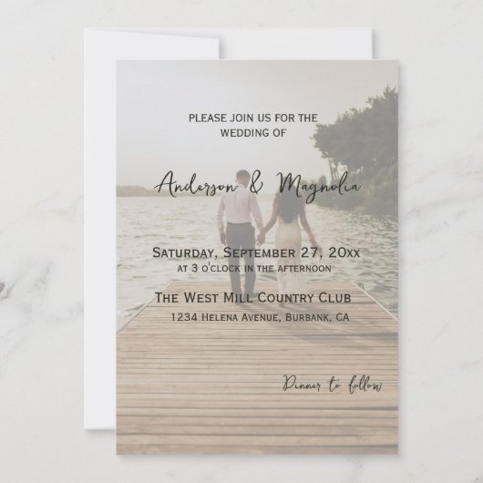 Modern wit script Elegante foto bruiloft Kaart (Achterkant)