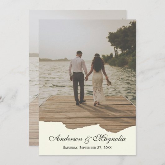 Modern wit script Elegante foto bruiloft Kaart (Voorkant / Achterkant)