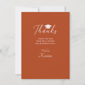 Modern wit script foto verbrand Oranje Afstuderen Bedankkaart (Achterkant)