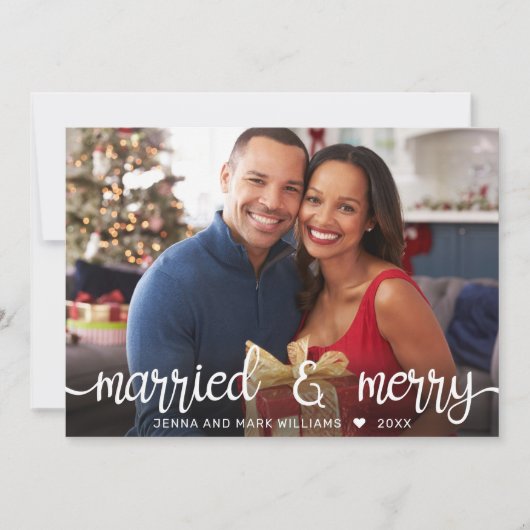 Modern wit script, gehuwd en foto van Merry Feestdagenkaart (Voorkant)