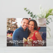 Modern wit script, gehuwd en foto van Merry Feestdagenkaart (Staand voorkant)