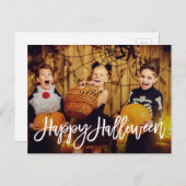 Modern wit script Happy Halloween Briefkaart (Voorkant / Achterkant)