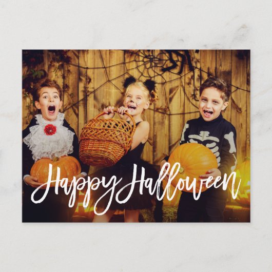 Modern wit script Happy Halloween Briefkaart (Voorkant)