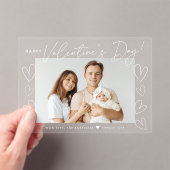 Modern wit script Happy Valentine's Day Foto Acryl Uitnodigingen (Insitu (Draagbaar))