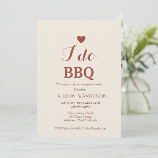 Modern wit script ik doe bbq verlovingsfeest kaart (Staand voorkant)