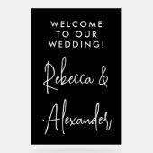 Modern wit script Koppels Namen Bruiloft Welkom Acryl Bord (Voorkant)