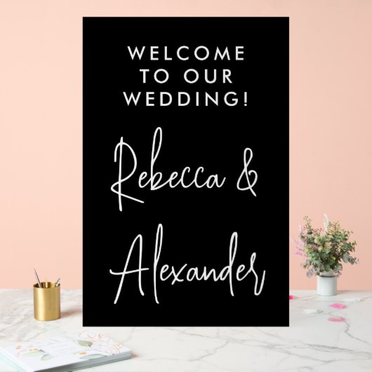 Modern wit script Koppels Namen Bruiloft Welkom Acryl Bord (Huwelijk)