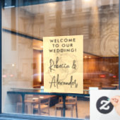 Modern wit script Koppels Namen Bruiloft Welkom Raamsticker (Cafe Raam)