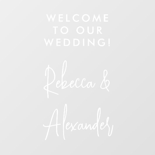 Modern wit script Koppels Namen Bruiloft Welkom Raamsticker (Vel)