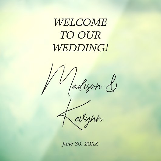 Modern wit script Koppels Namen Bruiloft Welkom Raamsticker (Vel 3)