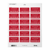 Modern wit script met kerstbomen op rood etiket (Full Sheet)