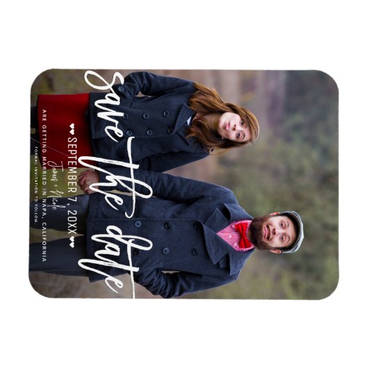 Modern Wit Script Sla de datum bruiloft foto Magneet (Horizontaal)