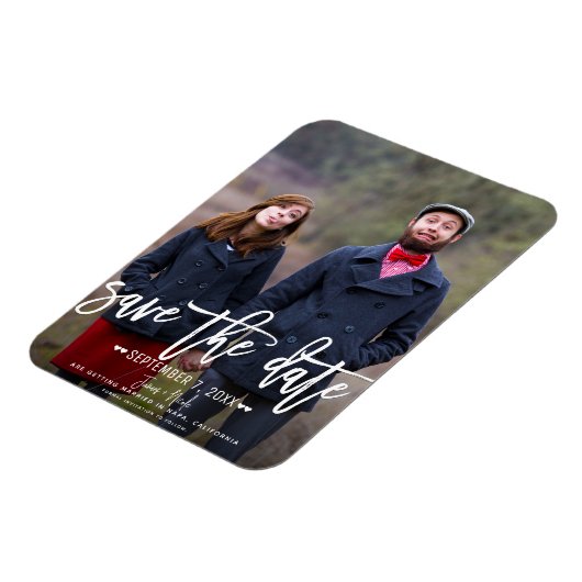Modern Wit Script Sla de datum bruiloft foto Magneet (Linkerzijde)