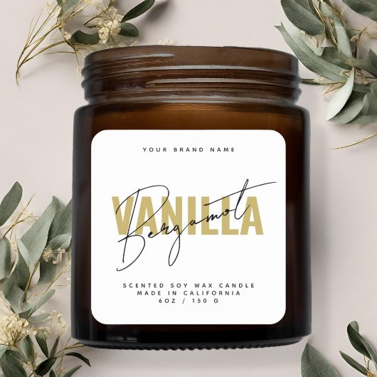 Modern wit script typografie kaarslabel vierkante sticker