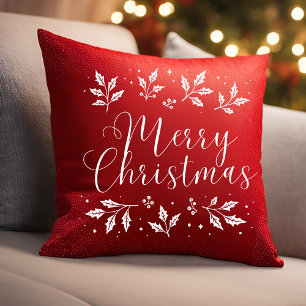 Modern wit script vrolijk kerstfeest Sierkussen