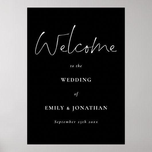 Modern wit script zwart Welkom bij Wedding Poste Poster (Voorkant)