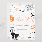 Modern Wit Sinaasappel Spooky Halloween Party Kaart (Voorkant)