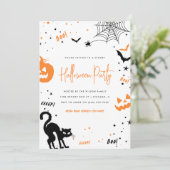 Modern Wit Sinaasappel Spooky Halloween Party Kaart (Staand voorkant)