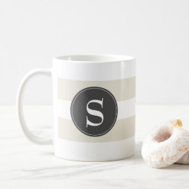 Modern wit, taupe, zwart monogram koffiemok