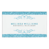 Modern wit & Turquoise Glitter & Swirls Design Naambadge (Voorkant)