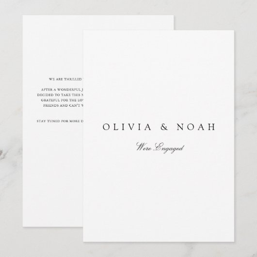 Modern Wit Verloving Aankondiging Kaart (Voorkant / Achterkant)