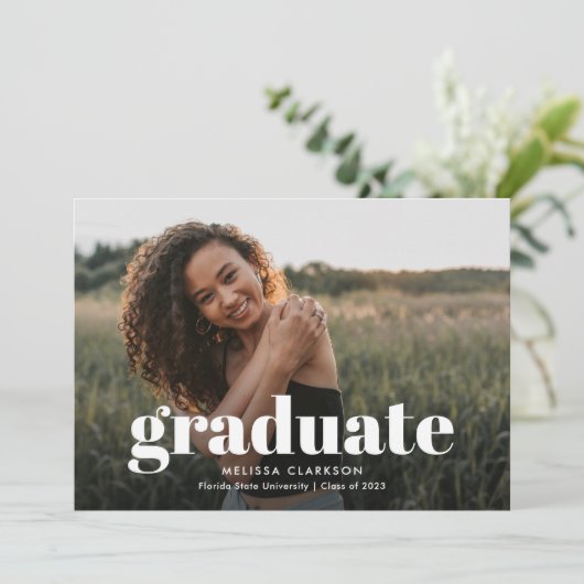 Modern wit vet Afstuderen tekst foto Afstuderen Aankondiging (Staand voorkant)