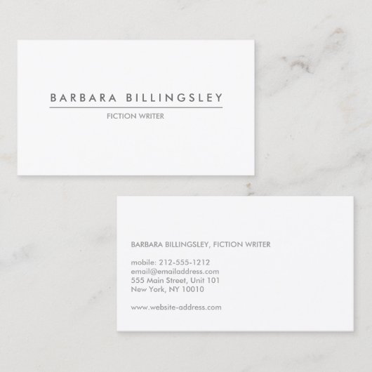MODERN WIT VISITEKAARTJE VOOR AUTEURS EN SCHRIJVER (Voorkant / Achterkant)