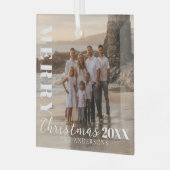 Modern wit vrolijk kerstscript foto glas ornament (Voorkant links)