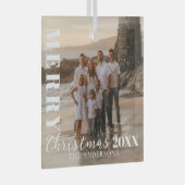 Modern wit vrolijk kerstscript foto glas ornament (Voorkant Rechts)