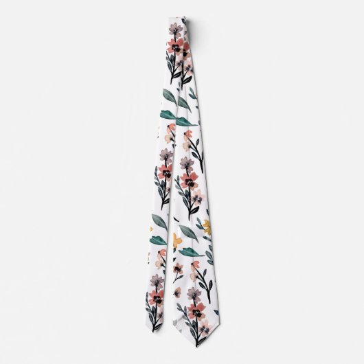 Modern wit Waterverf botanisch bloemmotief Stropdas (Achterkant)