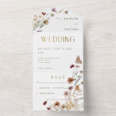Modern wit Wildflower boeket Geen diner All In One Uitnodiging (Binnen)