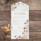 Modern wit Wildflower boeket Geen diner All In One Uitnodiging