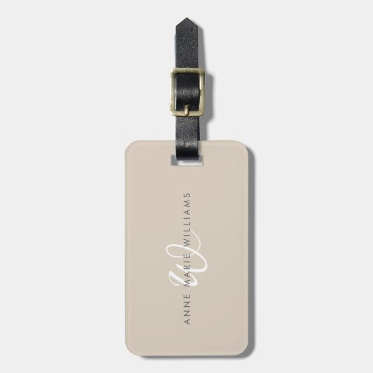 Modern Wit Wit Schreef Monogram Bagagelabel (Voorkant verticaal)