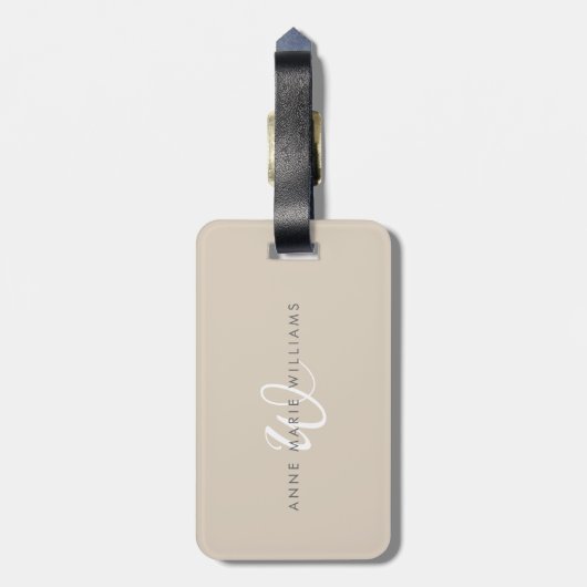 Modern Wit Wit Schreef Monogram Bagagelabel (Achterkant verticaal)