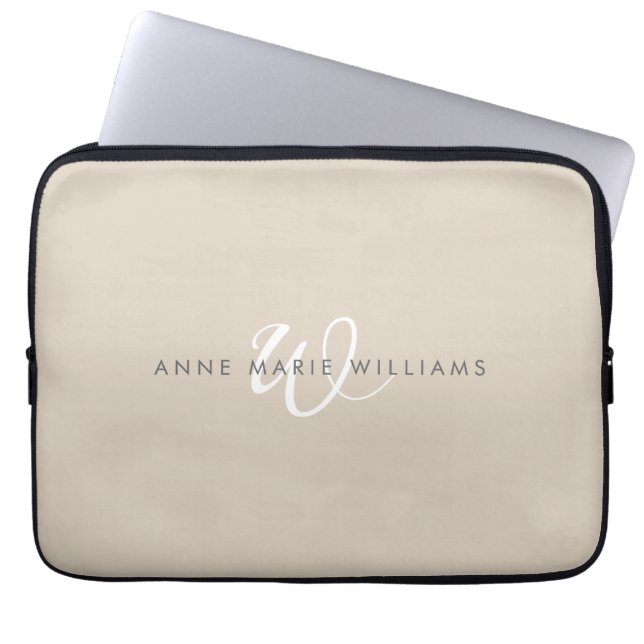 Modern Wit Wit Schreef Monogram Laptop Sleeve (Voorkant)