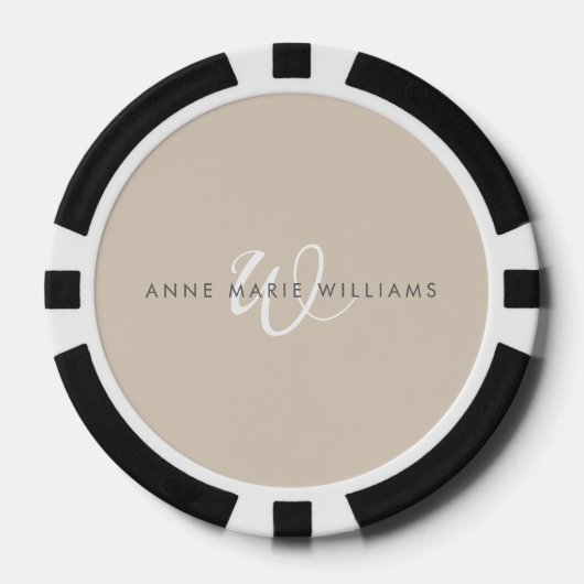 Modern Wit Wit Schreef Monogram Poker Chips (Voorkant)