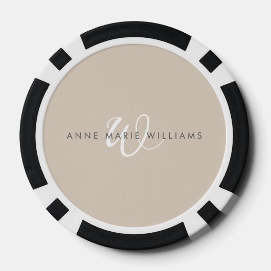 Modern Wit Wit Schreef Monogram Poker Chips (Achterkant)