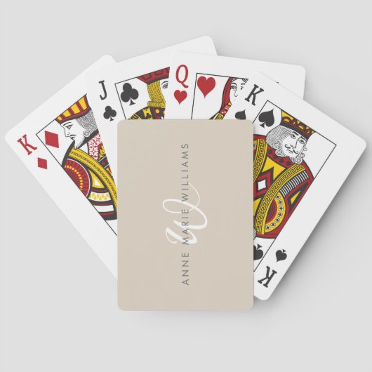 Modern Wit Wit Schreef Monogram Pokerkaarten (Achterkant)