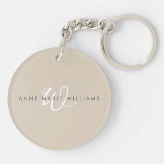 Modern Wit Wit Schreef Monogram Sleutelhanger (Achterkant)