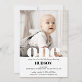 Modern Wit Woord Foto 1e Verjaardag Uitnodiging (Voorkant)