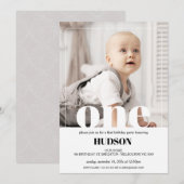 Modern Wit Woord Foto 1e Verjaardag Uitnodiging (Voorkant / Achterkant)