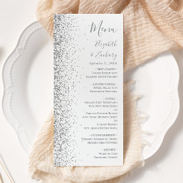Modern wit zilver glitter rand bruiloft menu