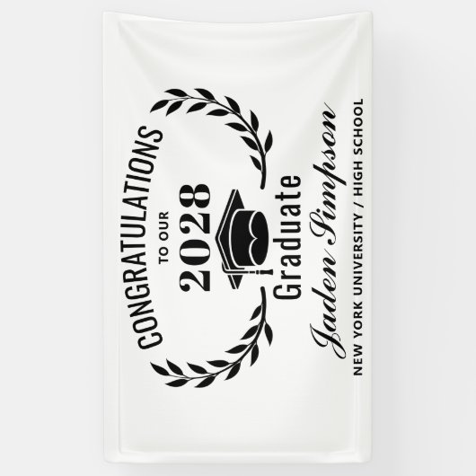 Modern Wit Zwart 2024 Afstuderen Afstuderen Spandoek (Verticaal)